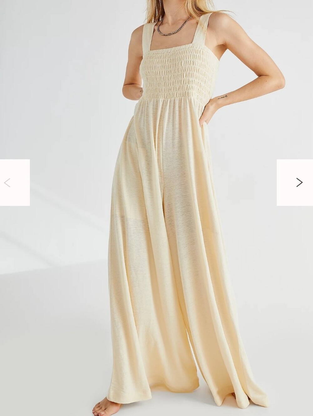 Free People Beach Homecoming Jumper Jumpsuit Sunbath Cream Linen S Smock